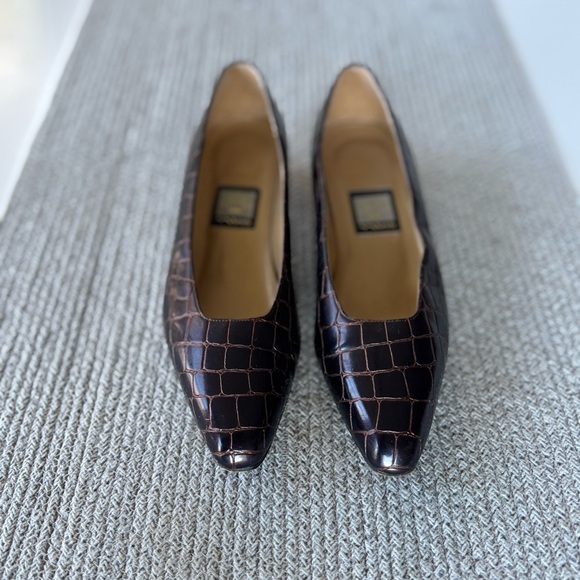 Vintage Nina Dark Brown Crocodile Patent Low Block Heel Ballet Flats Sz 7.5 - Picture 6 of 6